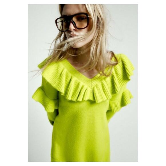 ZARA Ruffle Tunic Sweater M/L Green - Picture 4 of 10